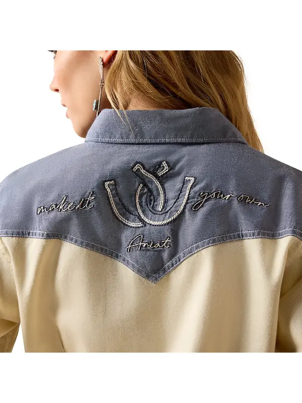 Ariat Women's Horseshoe Western Long Sleeve Shirt - Sand Image 5