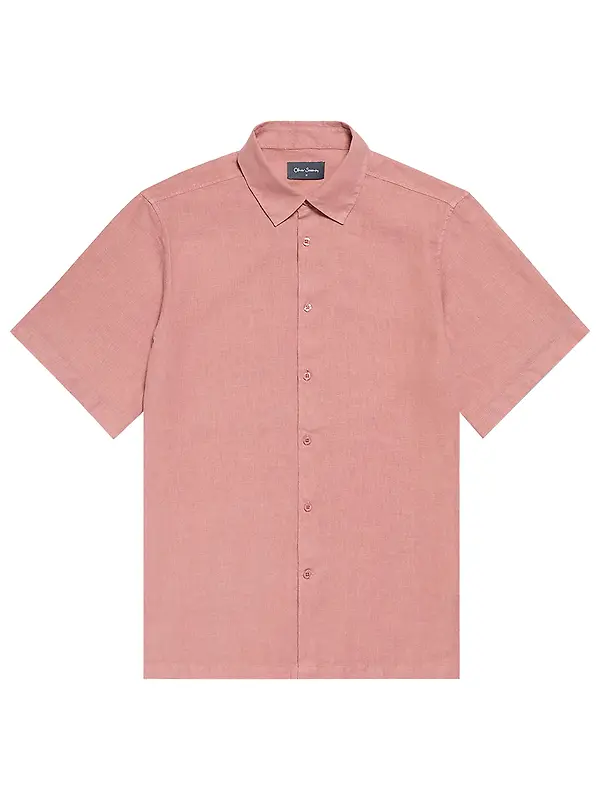 Oliver Sweeney Men's Somerton Garment Dyed Linen Short-Sleeved Shirt - Rosewood Image 1