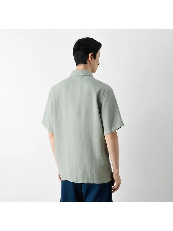 Oliver Sweeney Men's Somerton 100% Linen Short Sleeved Shirt - Sage Image 4