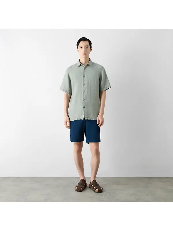 Oliver Sweeney Men's Somerton 100% Linen Short Sleeved Shirt - Sage Image 3