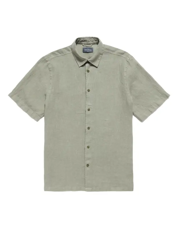 Oliver Sweeney Men's Somerton 100% Linen Short Sleeved Shirt - Sage Image 1