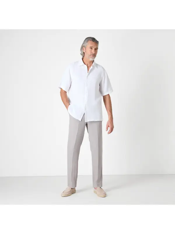 Oliver Sweeney Men's Somerton Short Sleeved Linen Shirt - White Image 6