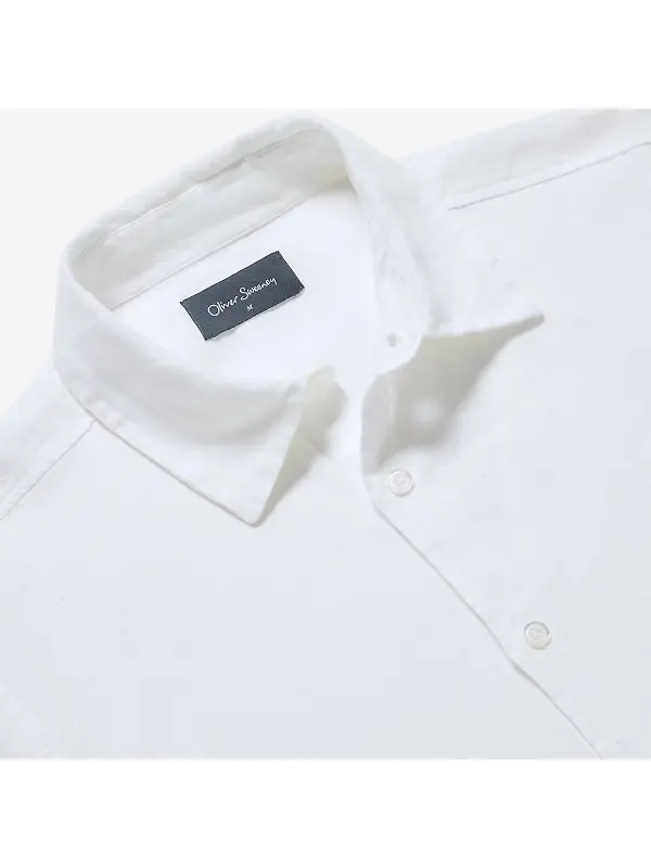 Oliver Sweeney Men's Somerton Short Sleeved Linen Shirt - White Image 2