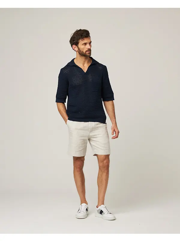 Peregrine Men's Island Crochet Polo Shirt - Navy Image 3