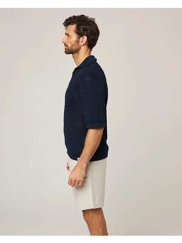Peregrine Men's Island Crochet Polo Shirt - Navy Image 5