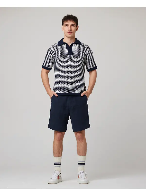 Peregrine Men's Island Crochet Button Polo Shirt - Navy Image 2