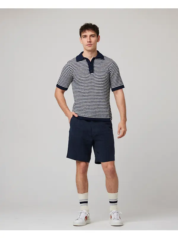 Peregrine Men's Island Crochet Button Polo Shirt - Navy Image 3
