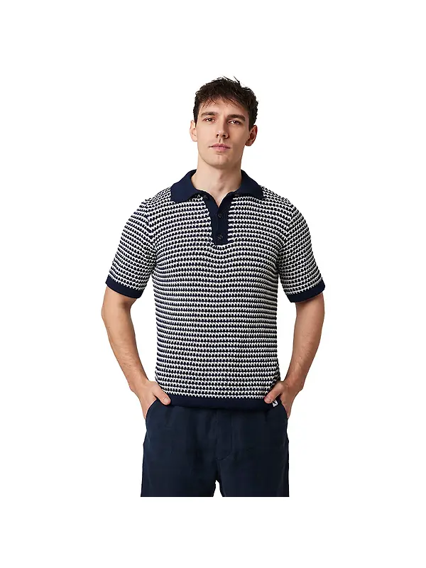 Peregrine Men's Island Crochet Button Polo Shirt - Navy Image 1