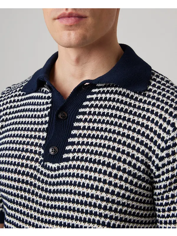 Peregrine Men's Island Crochet Button Polo Shirt - Navy Image 6