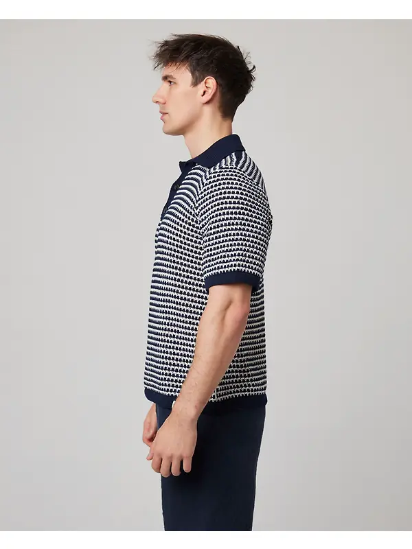 Peregrine Men's Island Crochet Button Polo Shirt - Navy Image 8
