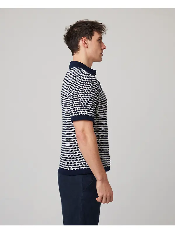 Peregrine Men's Island Crochet Button Polo Shirt - Navy Image 9