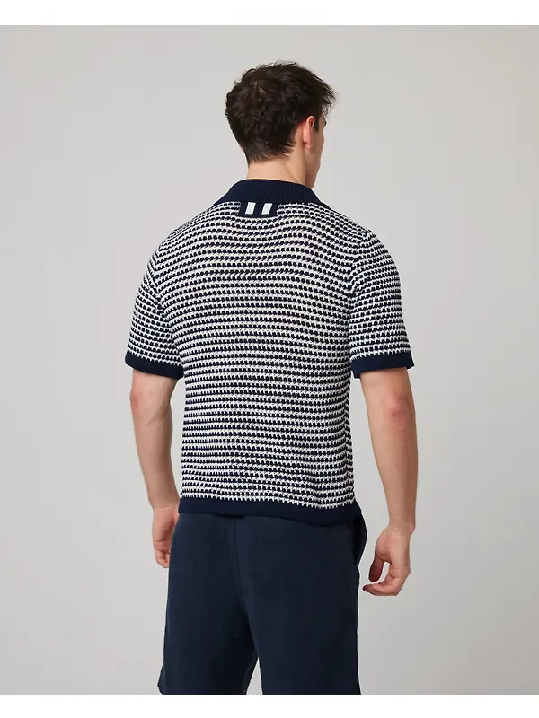 Peregrine Men's Island Crochet Button Polo Shirt - Navy Image 10