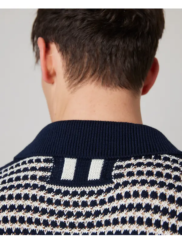 Peregrine Men's Island Crochet Button Polo Shirt - Navy Image 11