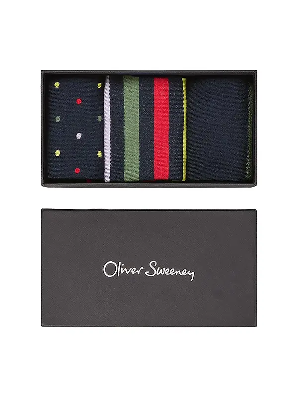 Oliver Sweeney Men's Sunhill 3 Pack Socks Box Set - Stripe/Spots (UK 7-11) Image 1
