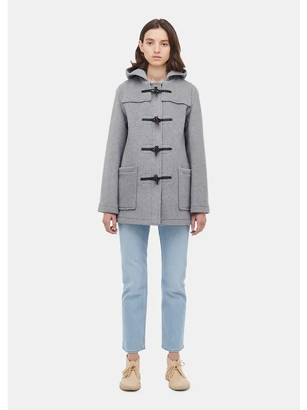 Gloverall Women's Short Slim Fit Freda Duffle Coat Silver Prince of Wales Image 2