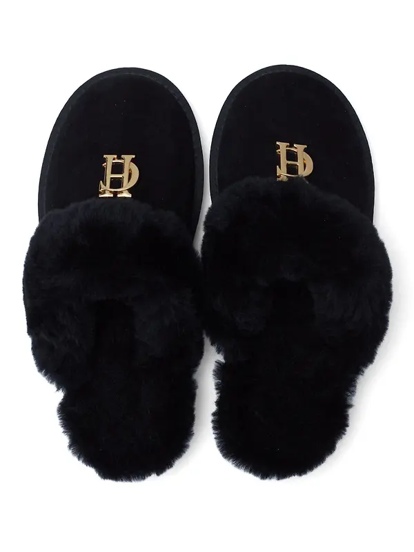 Holland Cooper Women's HC Shearling Slippers - Black Image 5