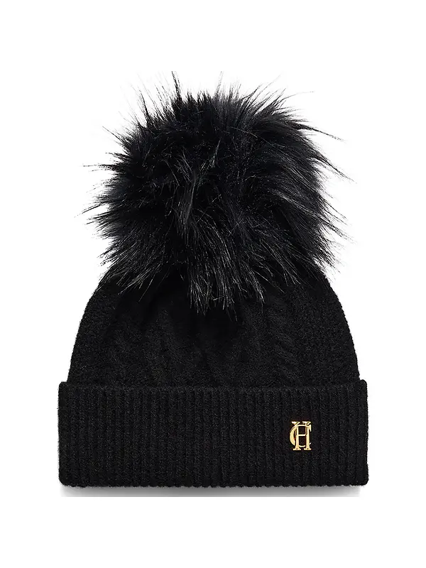 Holland Cooper Sloane Cable Bobble Hat - Black Image 1