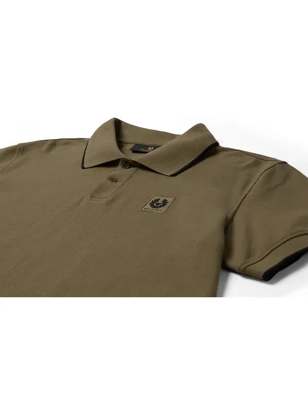Belstaff Men's Cotton Pique Tipped Polo Shirt - Khaki Green Image 2