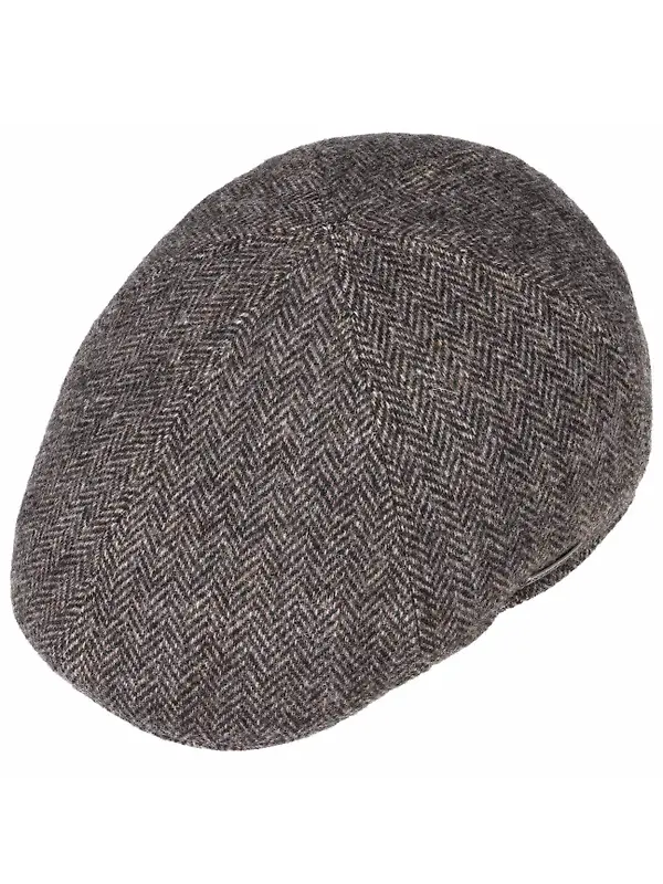 Stetson Texas Wool Herringbone Flat Cap Hat - Anthracite Melange Image 2