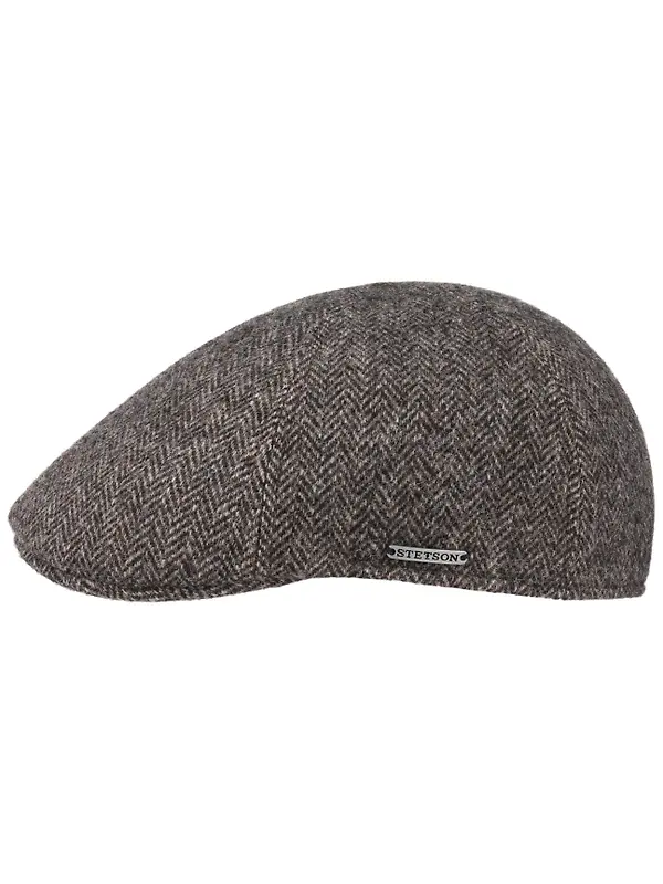 Stetson Texas Wool Herringbone Flat Cap Hat - Anthracite Melange Image 1