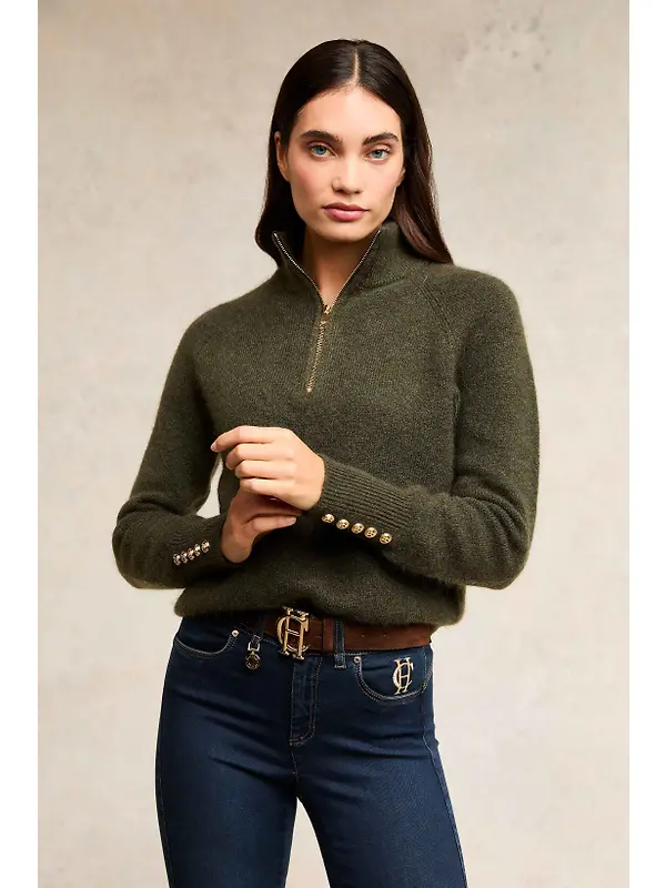 Holland Cooper Women's Tori Quarter Zip Knit - Forest Green Image 2