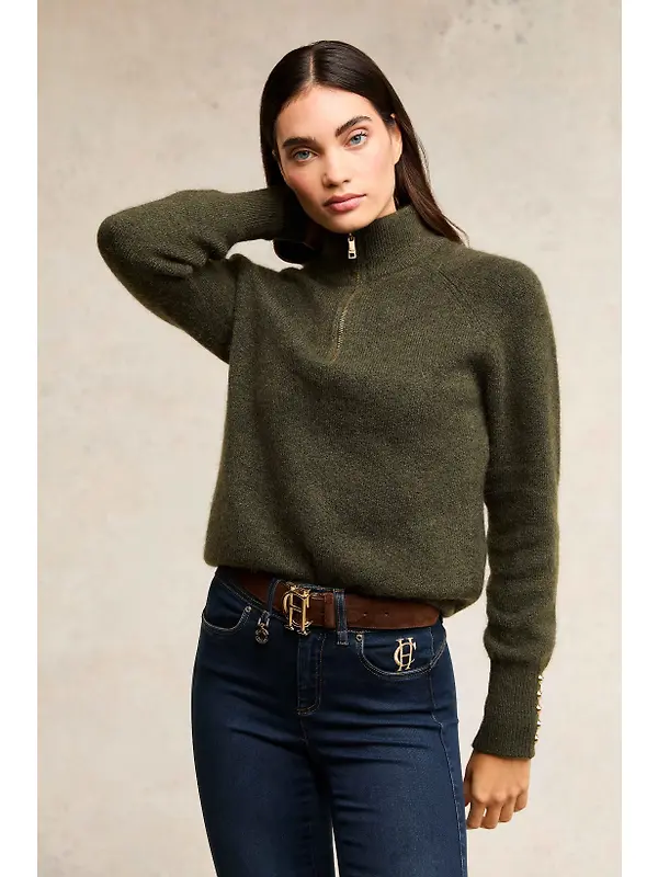 Holland Cooper Women's Tori Quarter Zip Knit - Forest Green Image 4