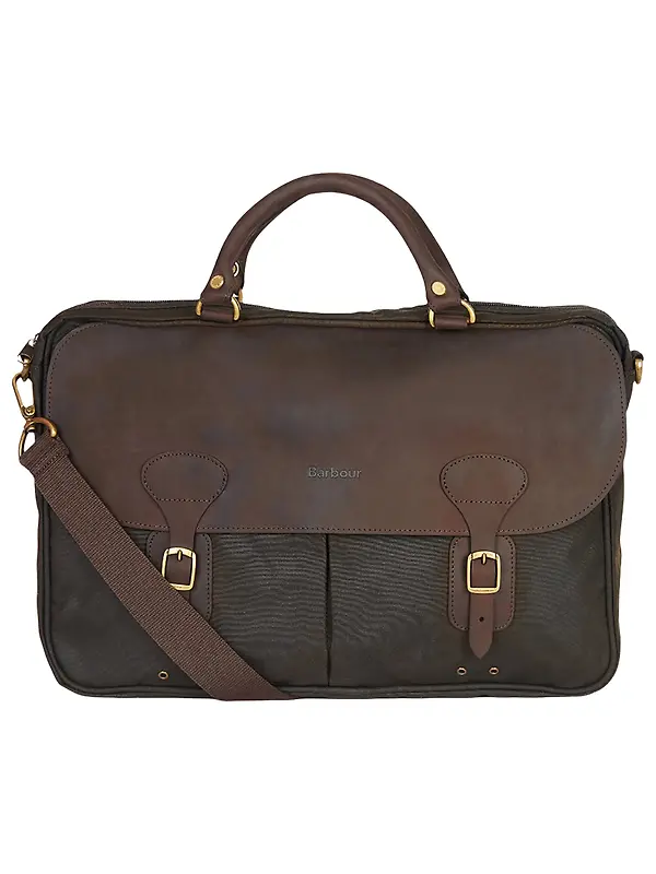 Barbour Wax Leather Briefcase - Olive Image 1