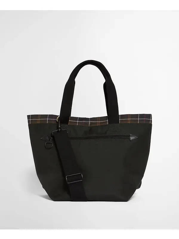 Barbour Field Waxed Carry All Tote Bag - Sage / Classic Image 3