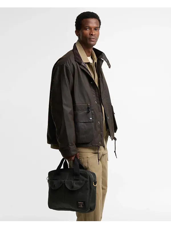 Barbour Field Waxed Laptop Bag - Sage Image 2