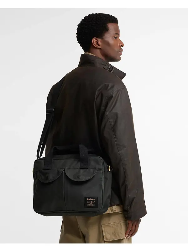 Barbour Field Waxed Laptop Bag - Sage Image 6