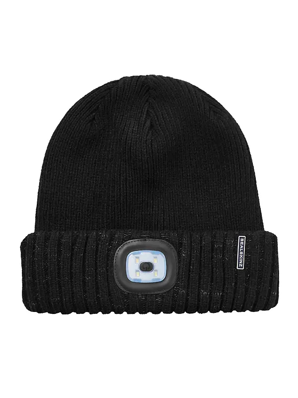 Sealskinz Heydon Waterproof Cold Weather LED Roll Cuff Beanie - Black Product Image