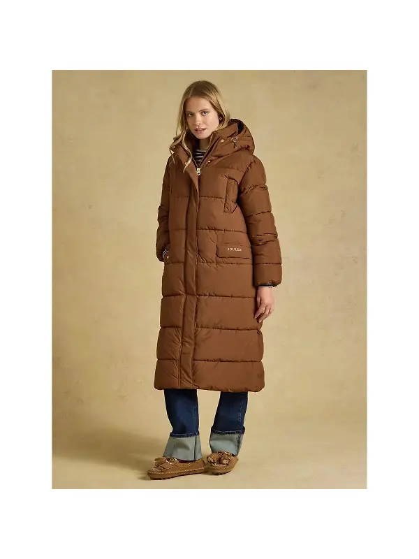 Joules Women's Matchday Longline Oversized Showerproof Coat - Toffee Brown Image 2