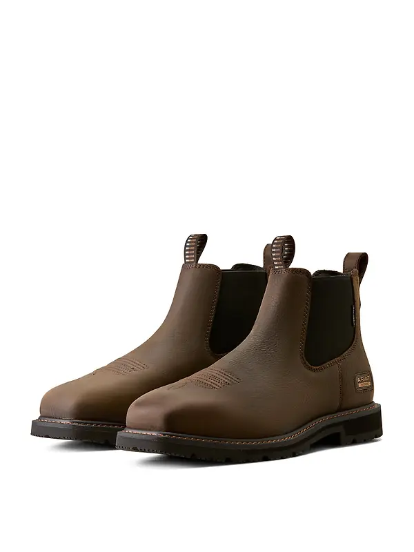Ariat Men's Groundrancher Chelsea Wide Square Steel Toe Work Boots - Dark Brown Image 3