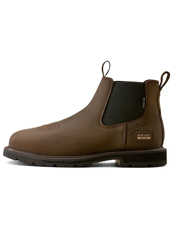 Ariat Men's Groundrancher Chelsea Wide Square Steel Toe Work Boots - Dark Brown Image 1