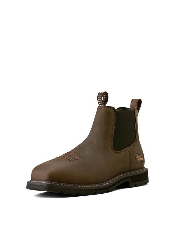 Ariat Men's Groundrancher Chelsea Wide Square Steel Toe Work Boots - Dark Brown Image 7
