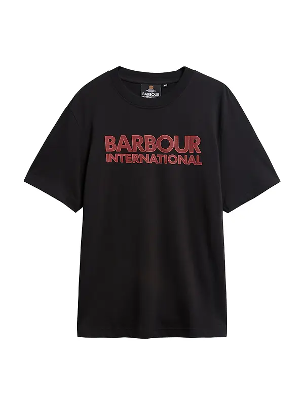 Barbour International Men's Essential Tee - Black / Fire Whirl Image 1