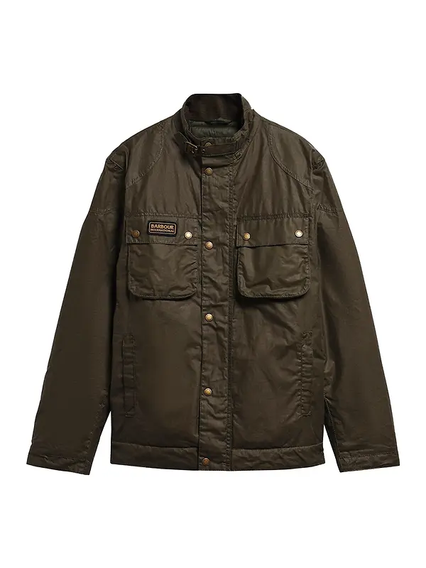 Barbour International Men's Winter Merton Waxed Jacket - Olive Night Image 1
