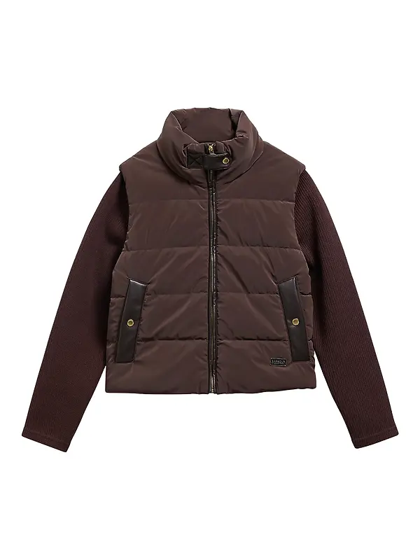 Barbour International Women's Balaton Faux-Velvet Quilted Sweatshirt - Truffle Image 1
