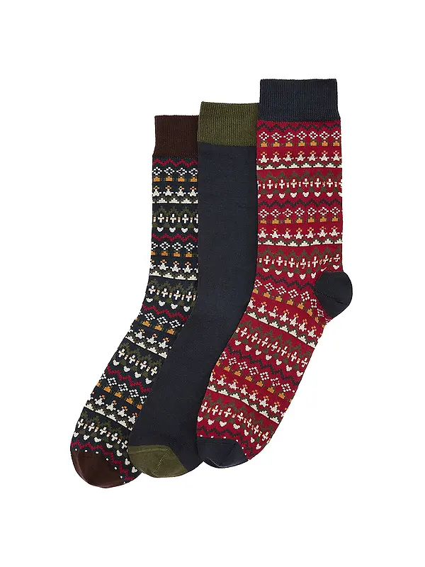 Barbour Men's Marlow Fair Isle 3 Pack Sock Gift Box - Olive Image 1
