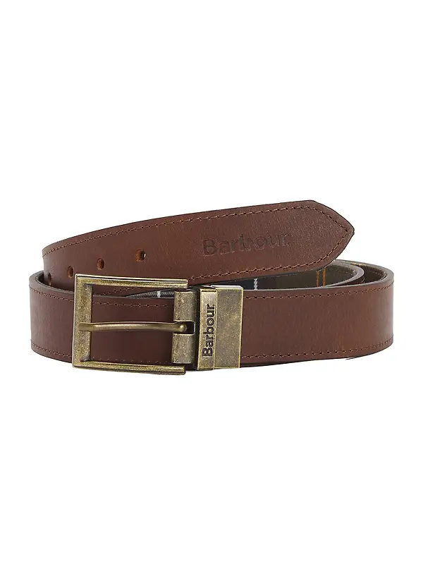 Barbour Men's Reversible Tartan Leather Belt - Classic Tartan / Brown Image 1