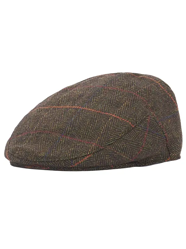 Barbour Men's Wilkin Flat Cap - Olive Herringbone Image 1