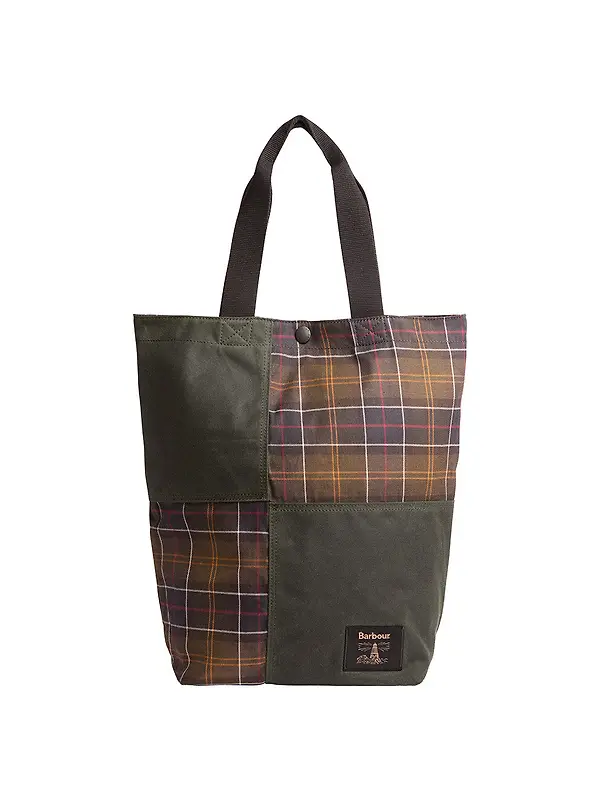 Barbour Field Patchwork Tartan Tote Bag - Sage / Classic Image 1