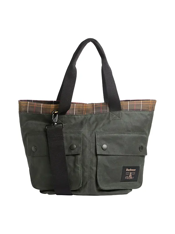 Barbour Field Waxed Carry All Tote Bag - Sage / Classic Image 1