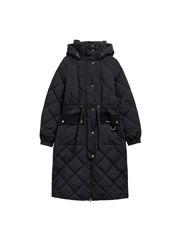 Barbour Women's Alverstone Longline Puffer Jacket - Black / Ancient Image 1