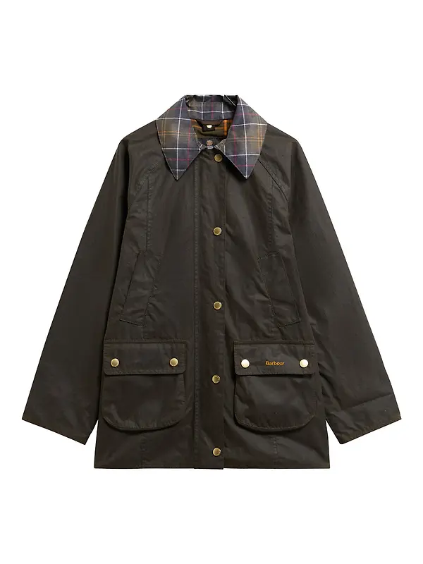 Barbour Women's Icons Tartan Collar Modern Beadnell Waxed Jacket - Olive / Classic Image 1