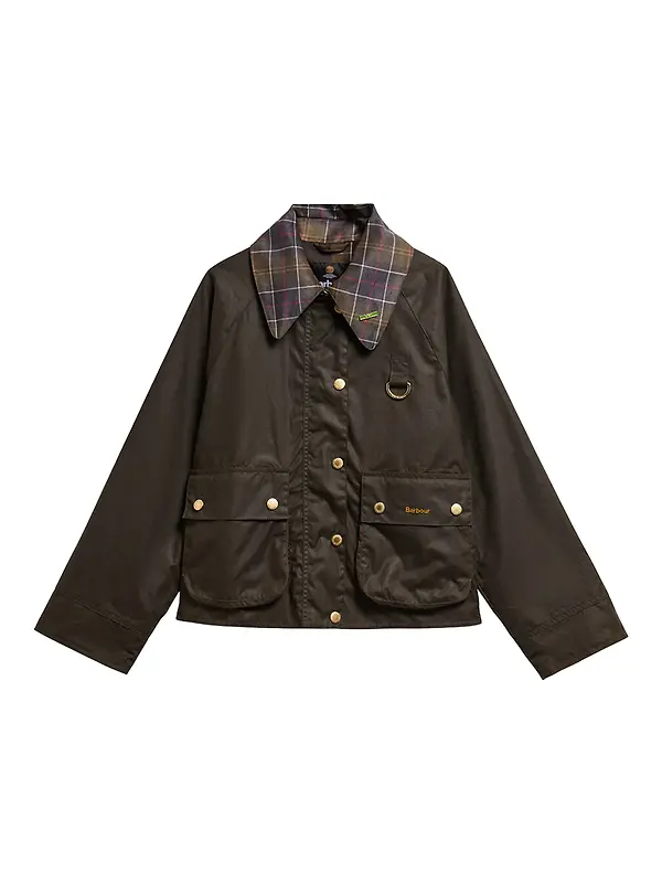 Barbour Women's Icons Tartan Collar Spey Waxed Jacket - Olive / Classic Image 1