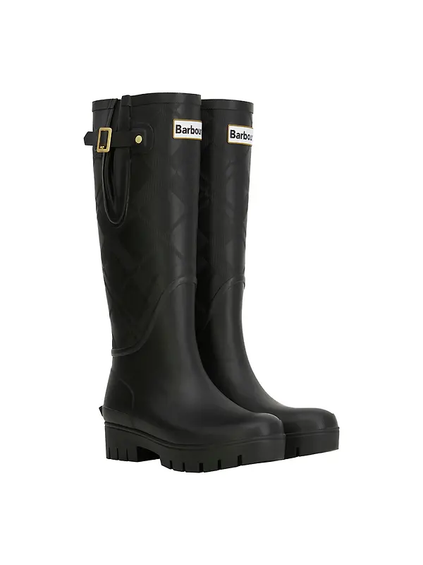 Barbour Women's Leighton Tartan Wellington Boots - Black Image 1