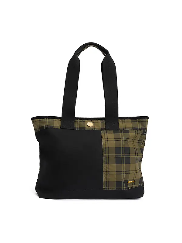 Barbour Women's Mya Patchwork Tote Bag - Black/Olive Check Image 1