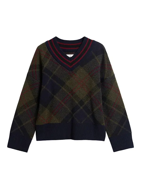 Barbour Women's Shae V-Neck Tartan Wool Jumper - Shadow Classic Tartan Image 1