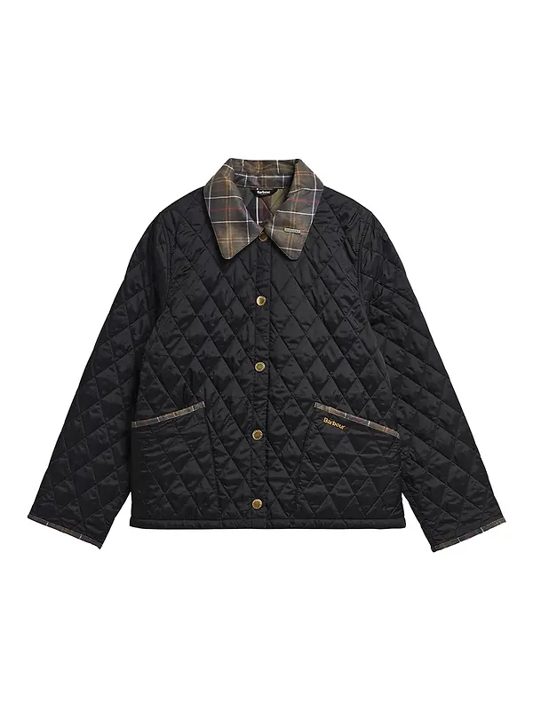 Barbour Women's Icons Tartan Collar Cropped Liddesdale Quilted Jacket - Black / Classic Image 1